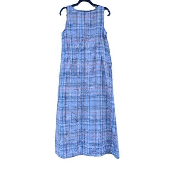 J.Jill Love Linen Womens Plaid Maxi Dress Medium Blue V-Neck Sleeveless Flaw - Picture 2 of 9